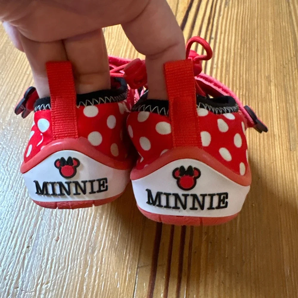 Disney Minnie Mouse Water Shoes Kids Red Polka Dot Striped Bow SIZE 9/10